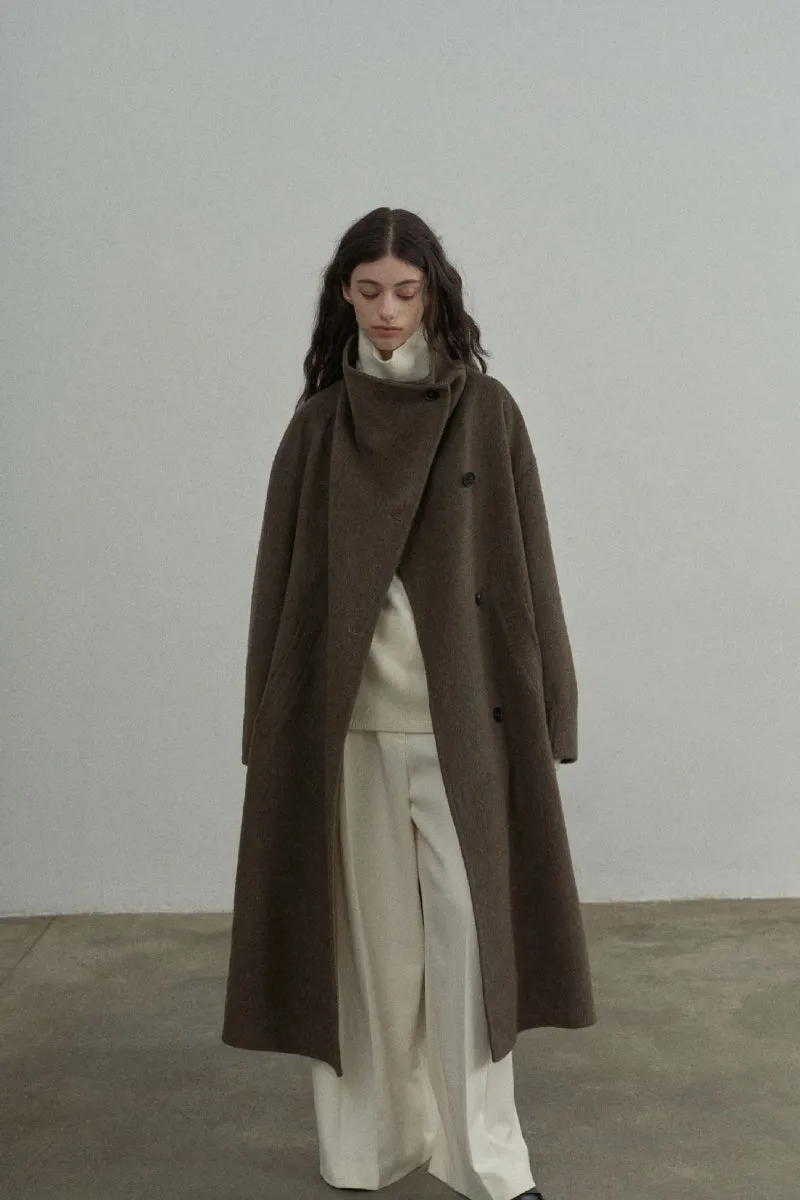 Double-sided woolen loose silhouette stand collar coat | 3 color
