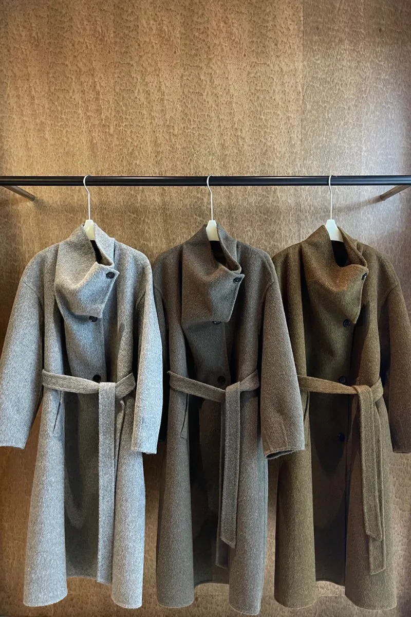 Double-sided woolen loose silhouette stand collar coat | 3 color