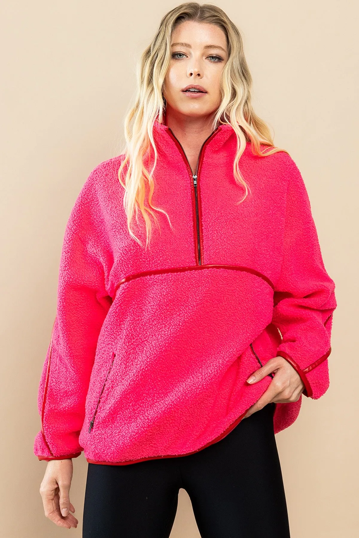 FLEECE QUARTER ZIP IN PINK