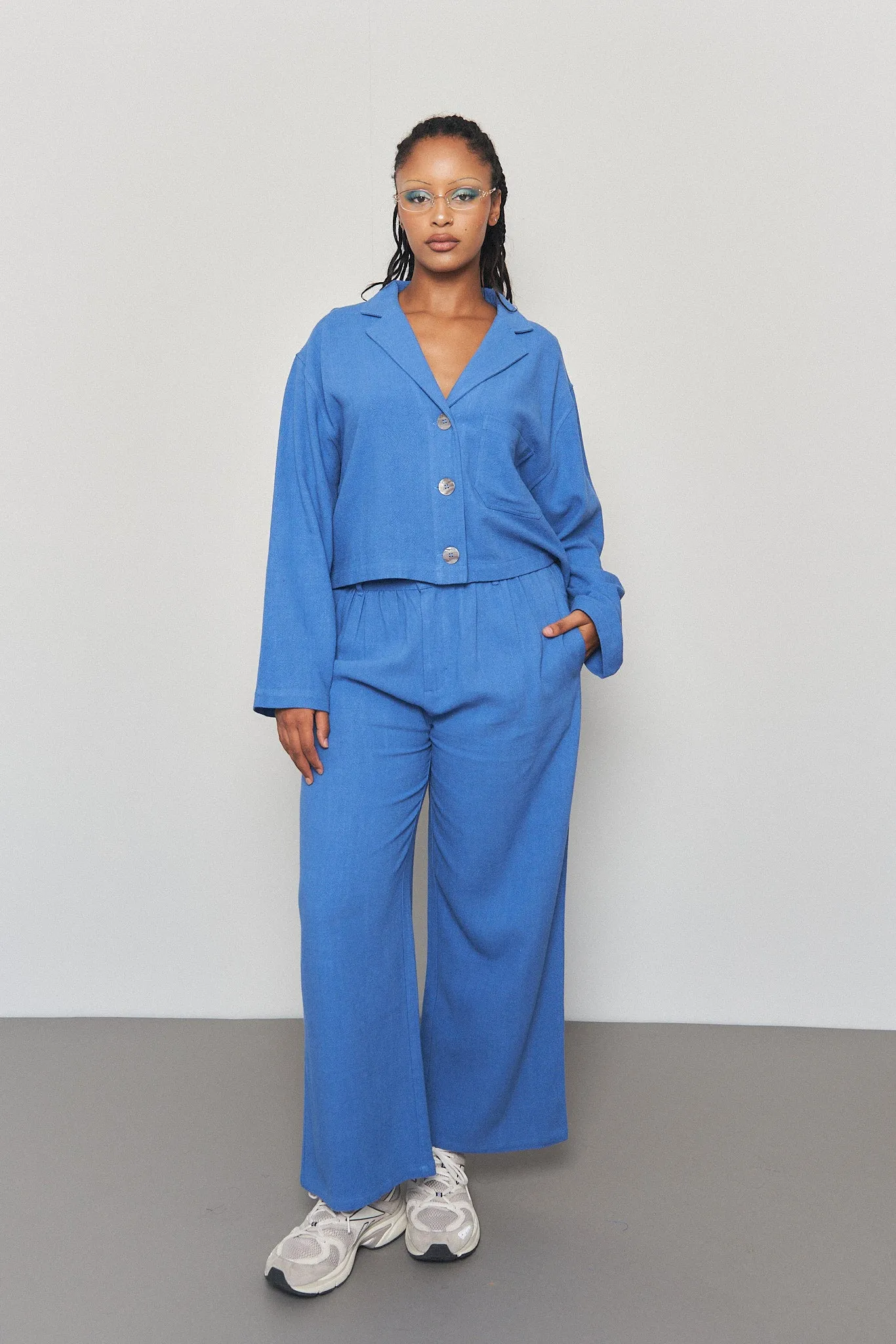 French Blue Linen Crop Jacket