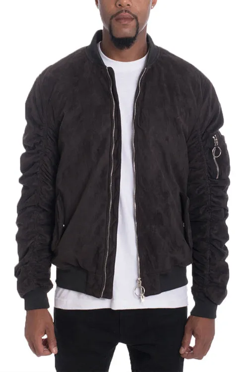 GREY SMOKE FAUX SUEDE TAGGED BOMBER