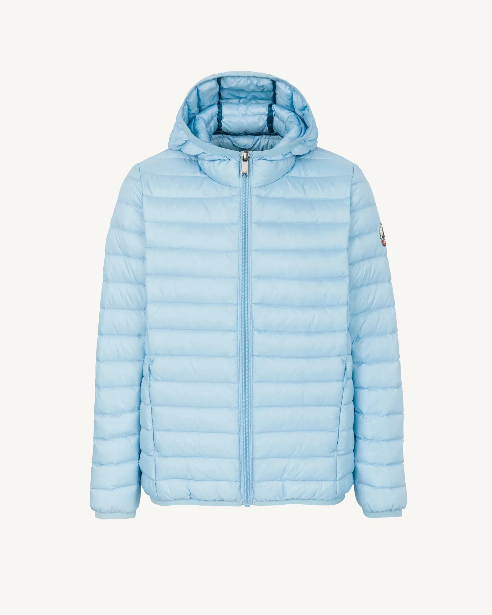 Heaven blue Hugo kid's lightweight hooded puffer jacket
