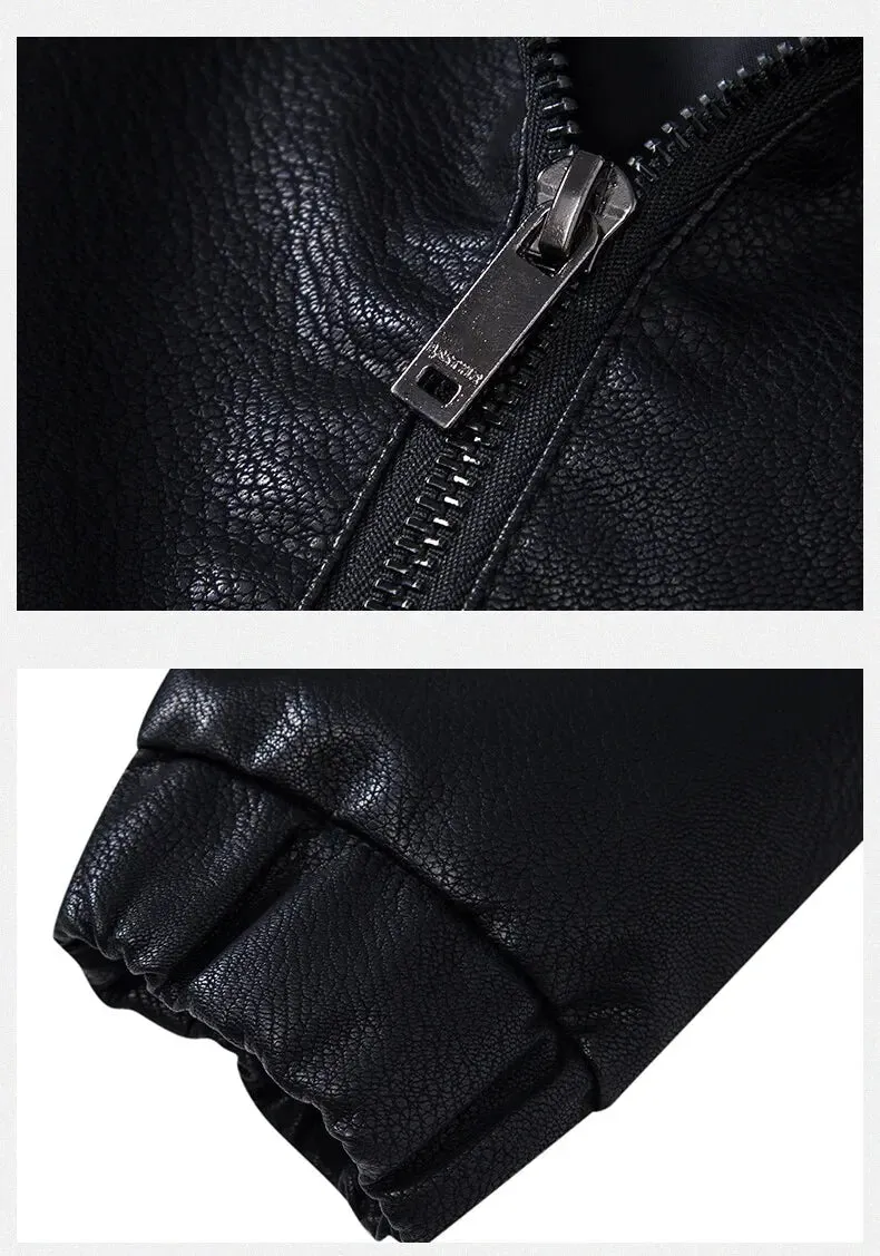 Hooded Leather Jacket Men Black Leather Jacket Hooded Light weight Motorcycle Jacket Men Fashion