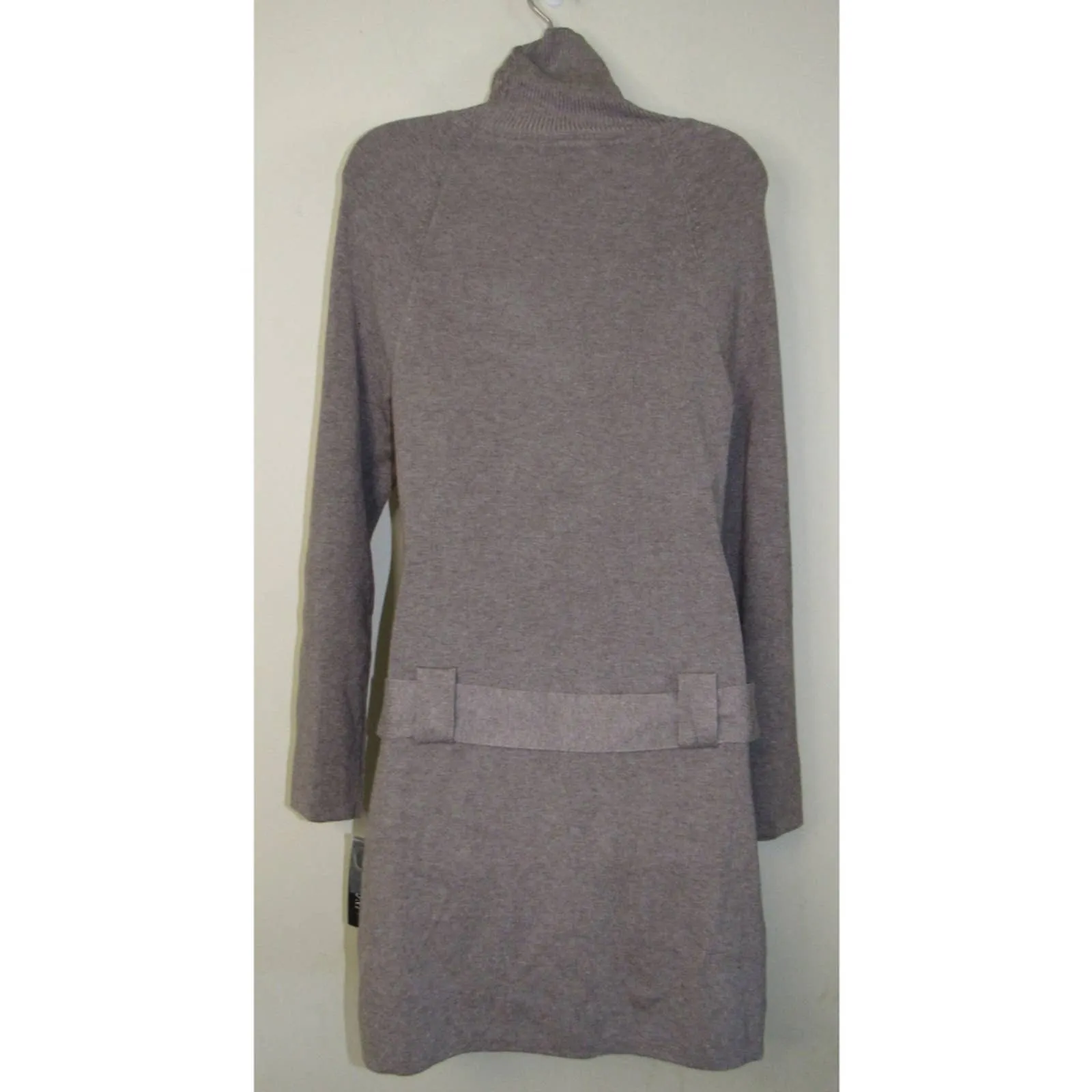 INC Ribbed Turtleneck Belted Sweater Dress in Heather Mouse Large
