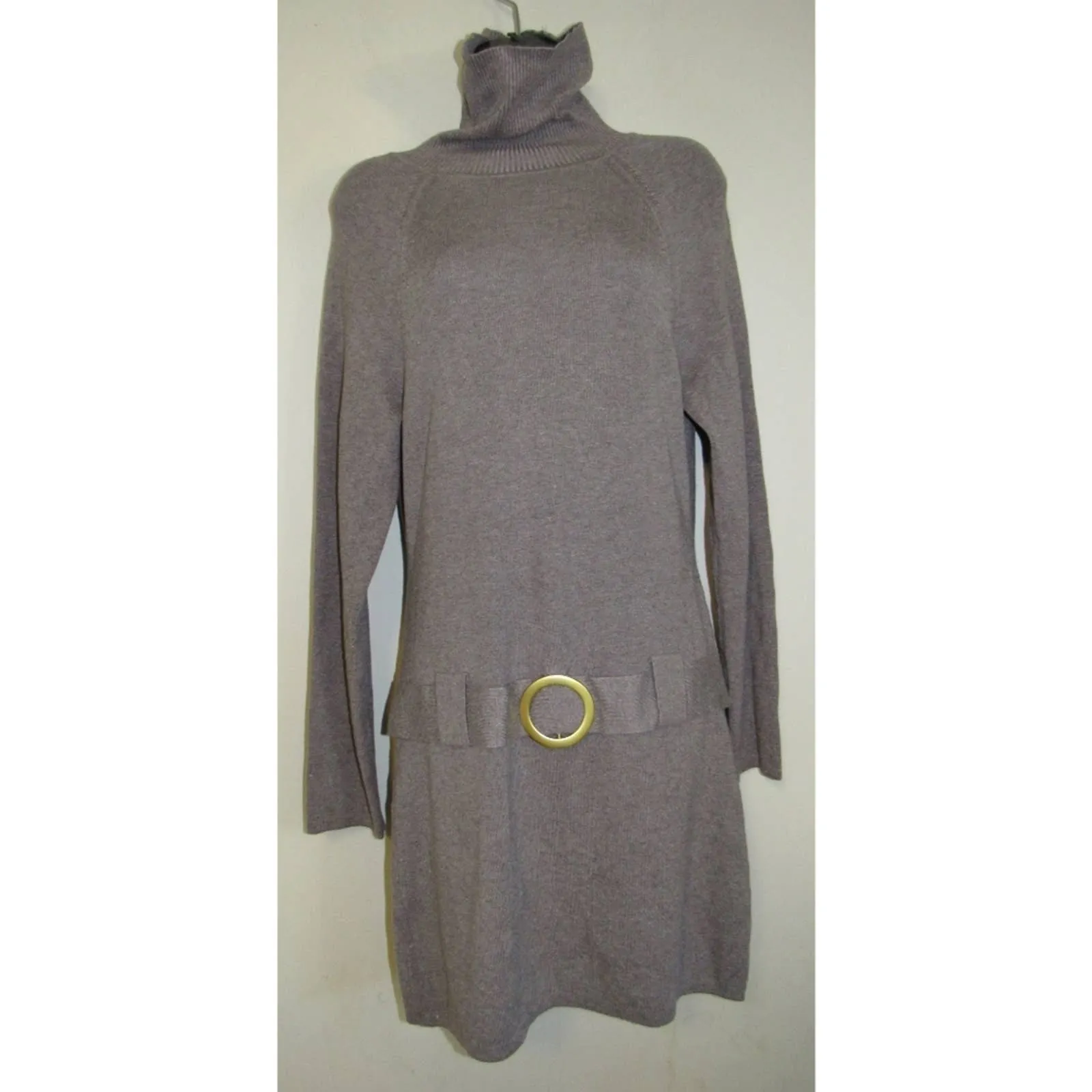 INC Ribbed Turtleneck Belted Sweater Dress in Heather Mouse Large