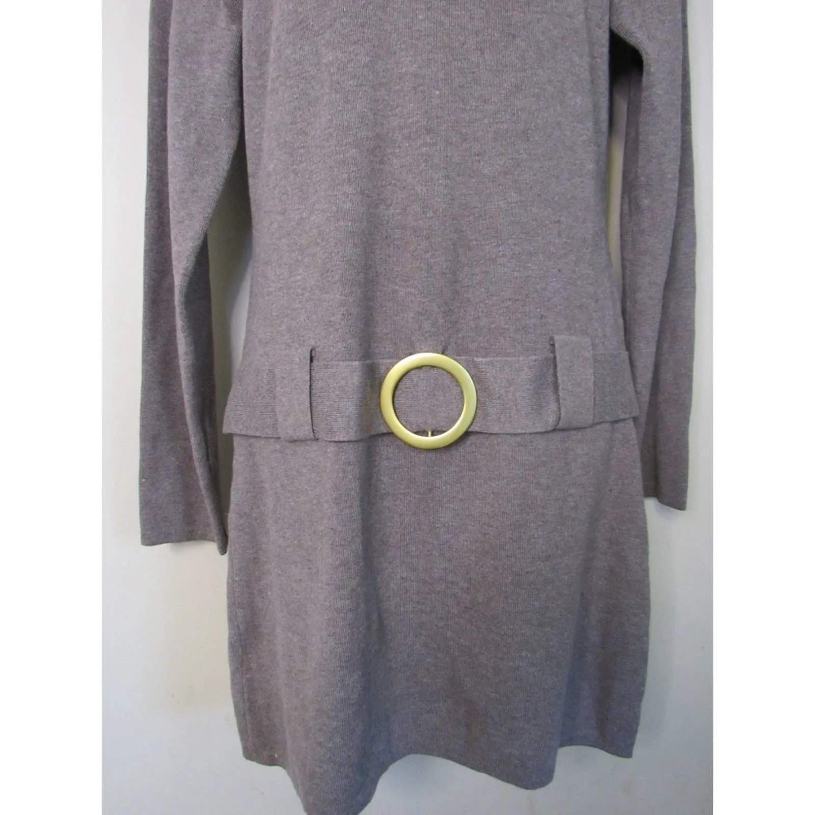 INC Ribbed Turtleneck Belted Sweater Dress in Heather Mouse Large