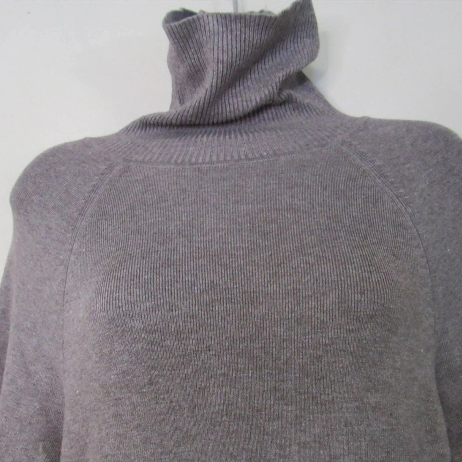 INC Ribbed Turtleneck Belted Sweater Dress in Heather Mouse Large