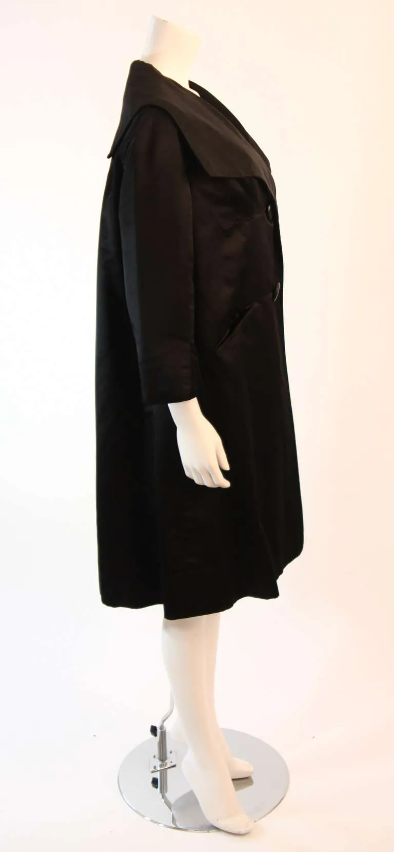 JAMES GALANOS 1960s Black Satin Opera Coat