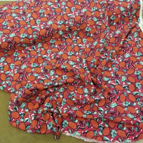 LA Finch 5 yard precuts : 5 yards of Designer Deadstock Fuchsia and Orange Abstract Fan Florals Laundered Cotton Rayon Linen Woven