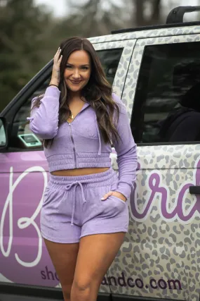 Lavender Loop Terry Zip Up Hooded Jacket & Shorts Lounge se