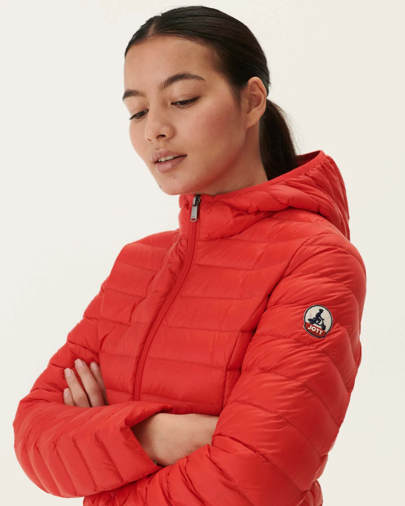 Lightweight hooded down jacket Fire red Cloe