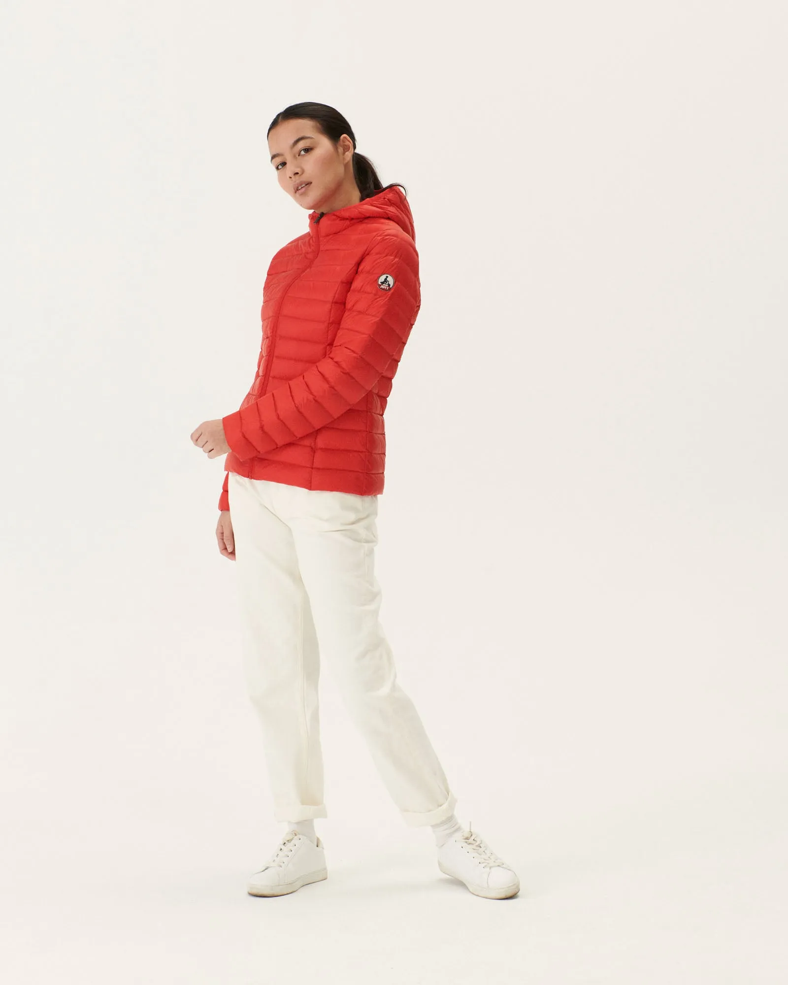 Lightweight hooded down jacket Fire red Cloe