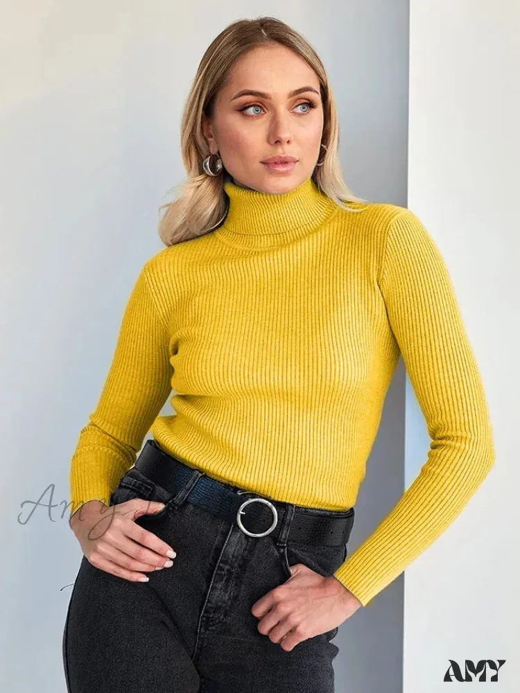 Long Sleeves Mock Turtleneck Basic Stretch Fitting Slim Sweater