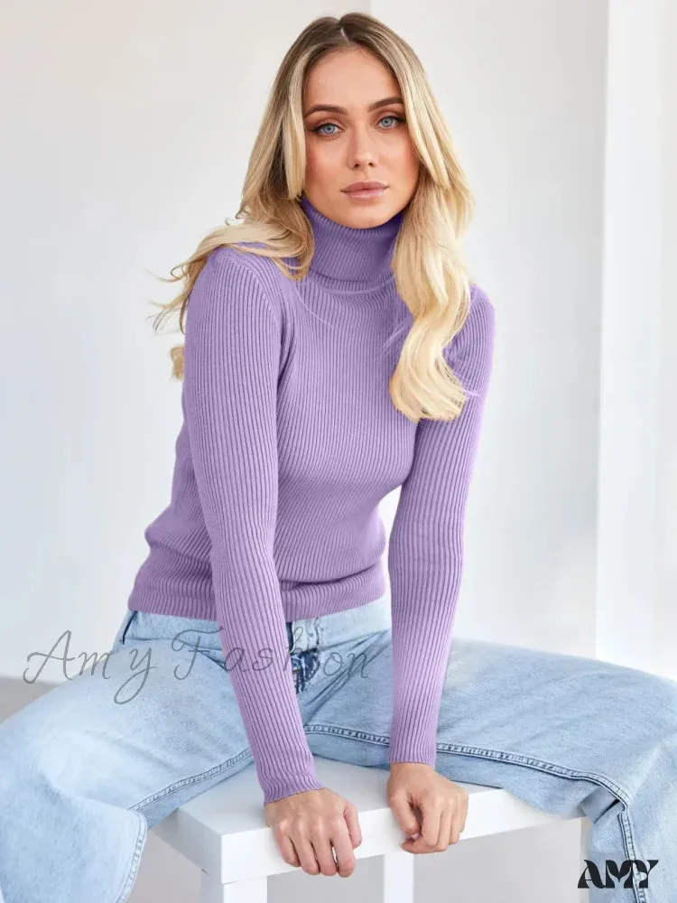 Long Sleeves Mock Turtleneck Basic Stretch Fitting Slim Sweater