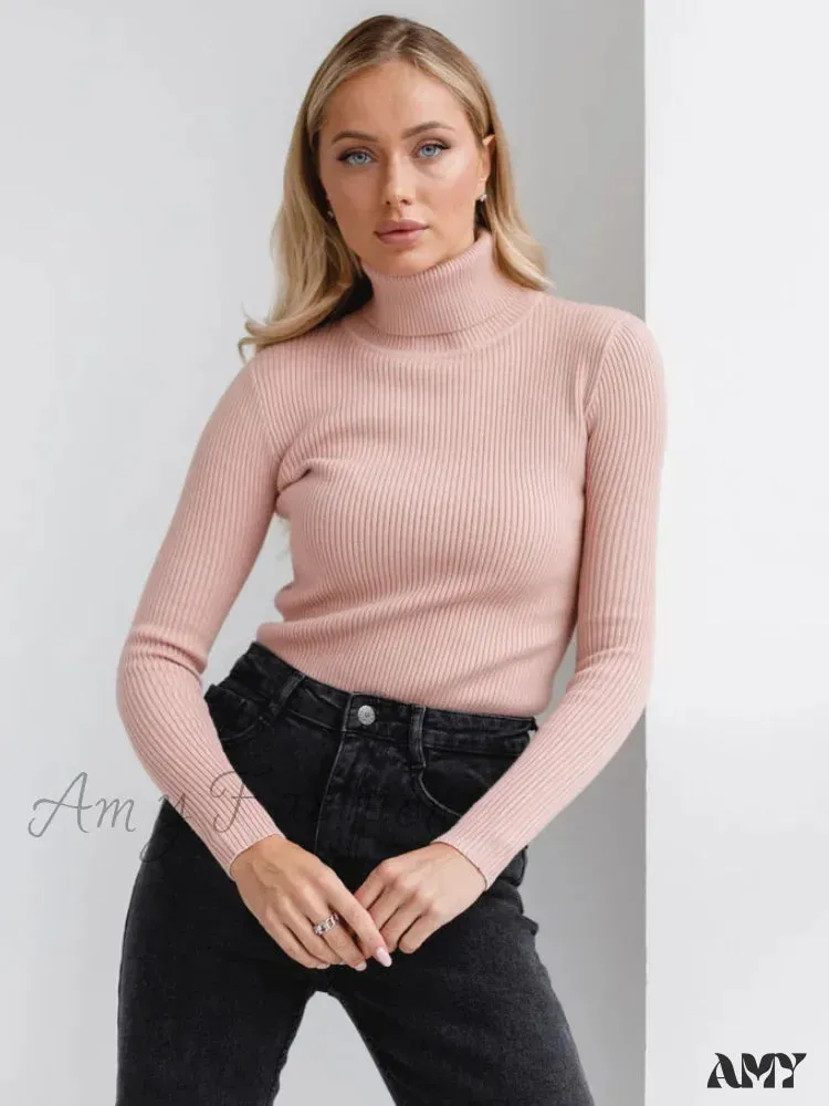 Long Sleeves Mock Turtleneck Basic Stretch Fitting Slim Sweater