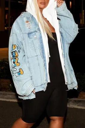 L'Rev37 PRT70009X Mock 2pc Hooded PlusSize Denim Jacket