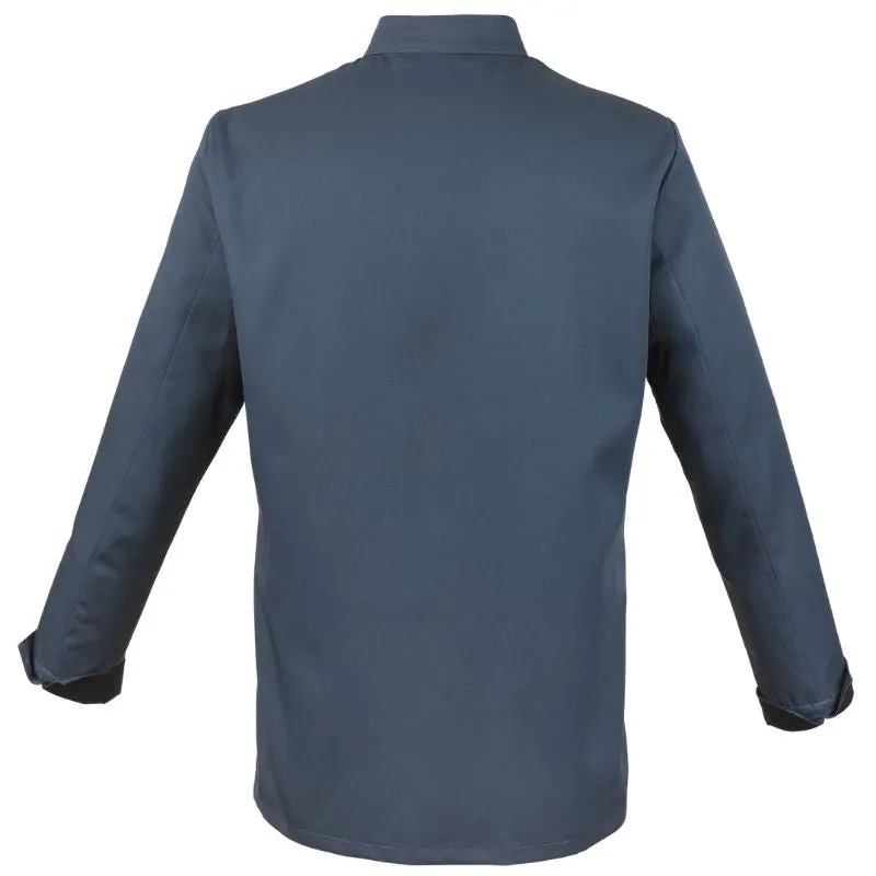 Men's Long Sleeve Ocean Blue Chef Coat With Black Piping  - ROBUR