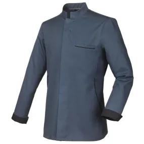 Men's Long Sleeve Ocean Blue Chef Coat With Black Piping  - ROBUR