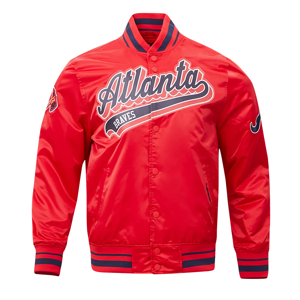 MLB ATLANTA BRAVES SCRIPT TAIL MEN'S SATIN JACKET (RED/MIDNIGHT NAVY/RED)