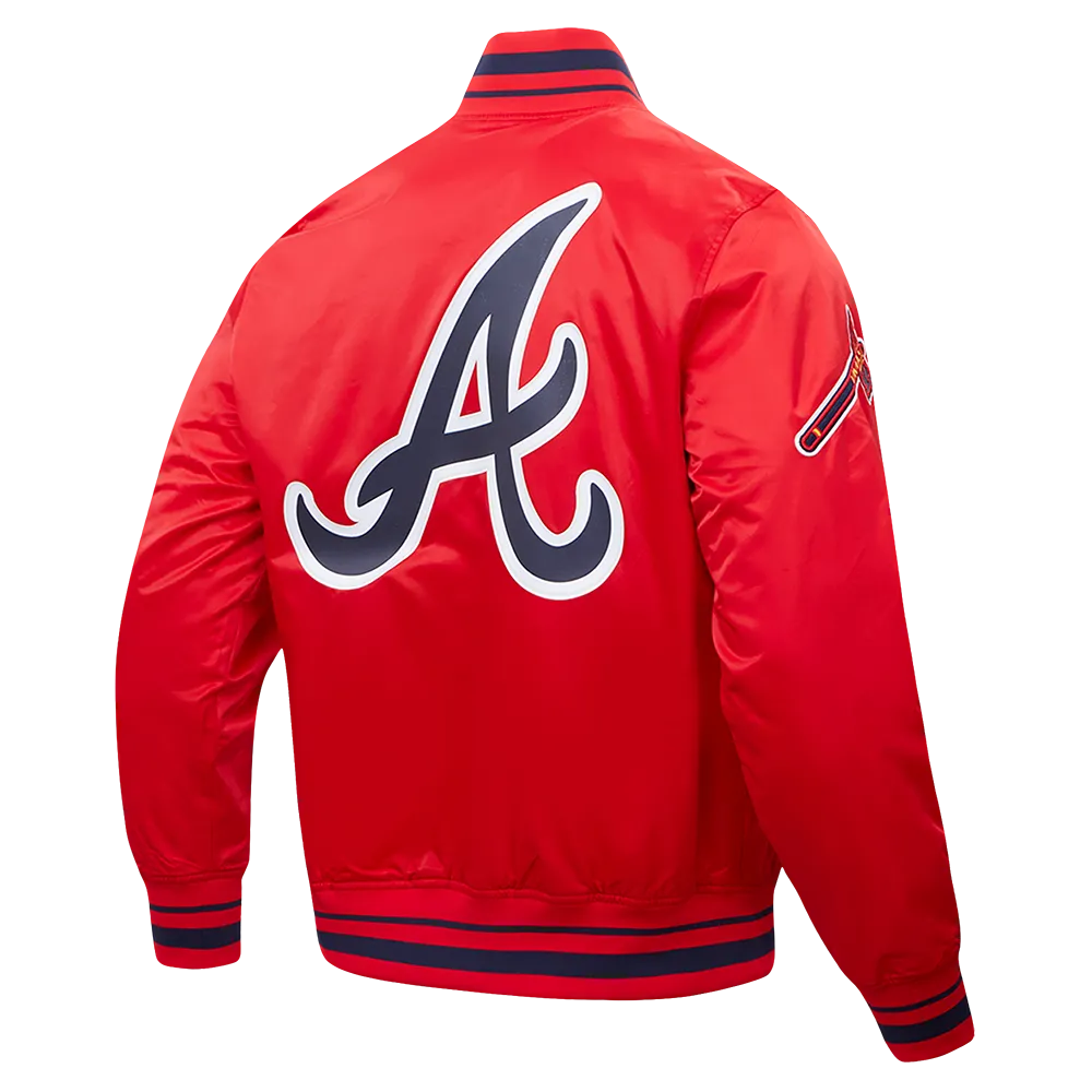 MLB ATLANTA BRAVES SCRIPT TAIL MEN'S SATIN JACKET (RED/MIDNIGHT NAVY/RED)