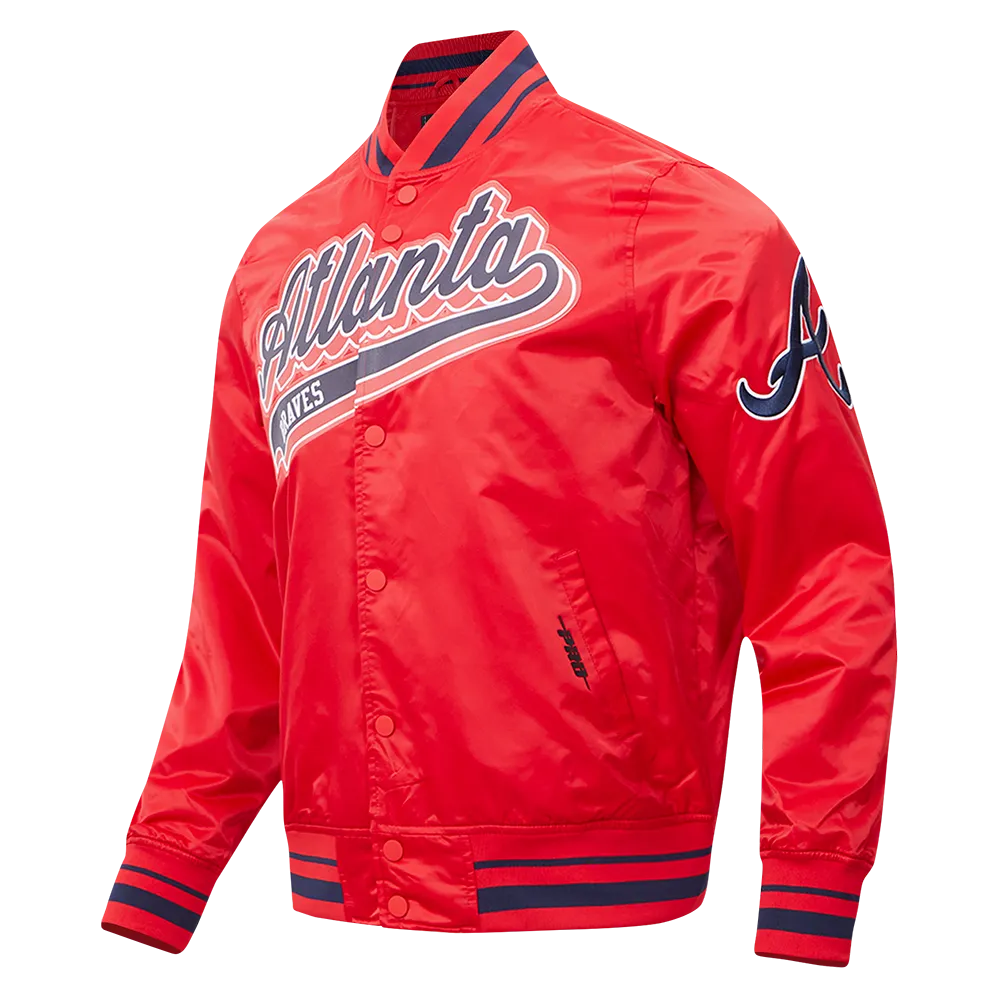 MLB ATLANTA BRAVES SCRIPT TAIL MEN'S SATIN JACKET (RED/MIDNIGHT NAVY/RED)