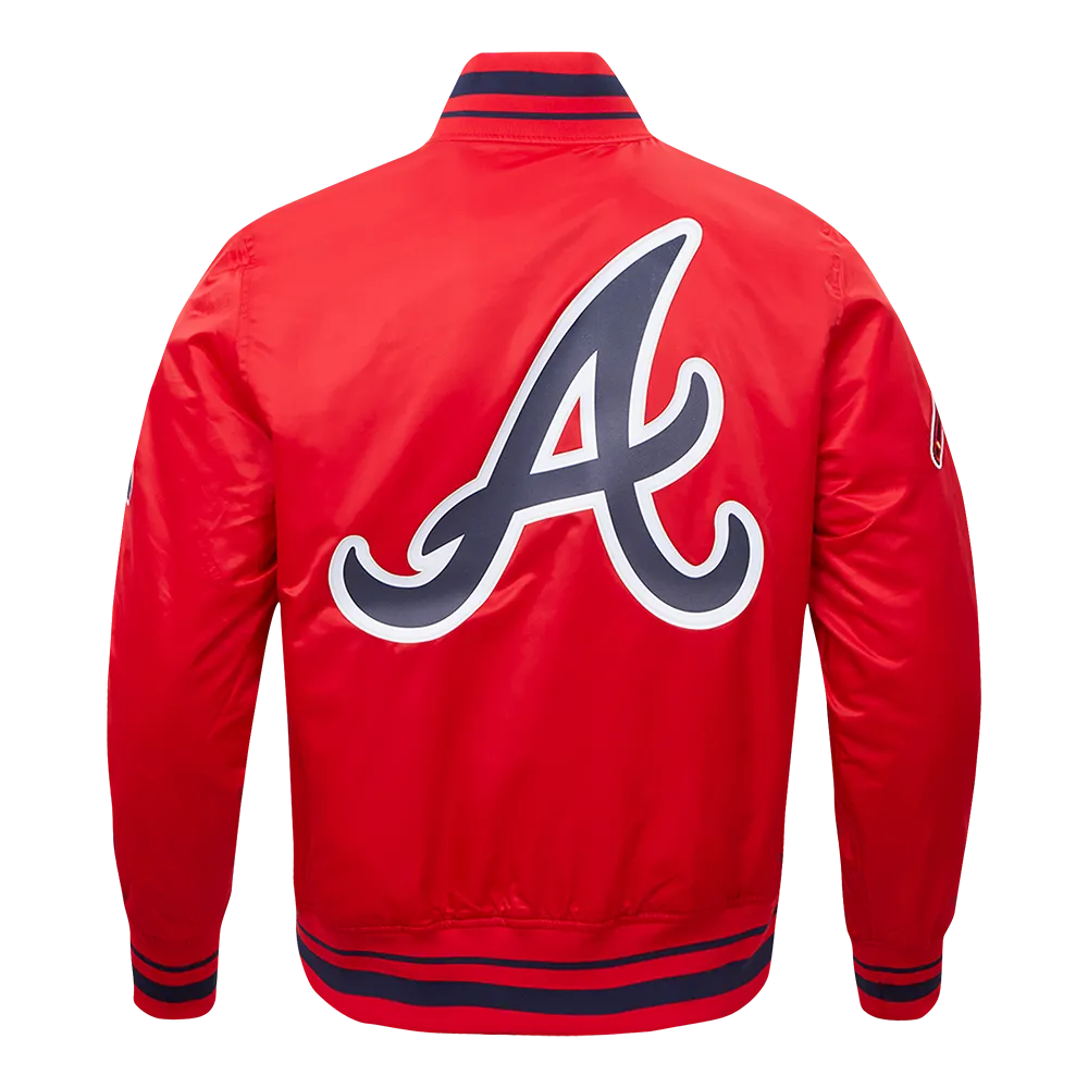 MLB ATLANTA BRAVES SCRIPT TAIL MEN'S SATIN JACKET (RED/MIDNIGHT NAVY/RED)