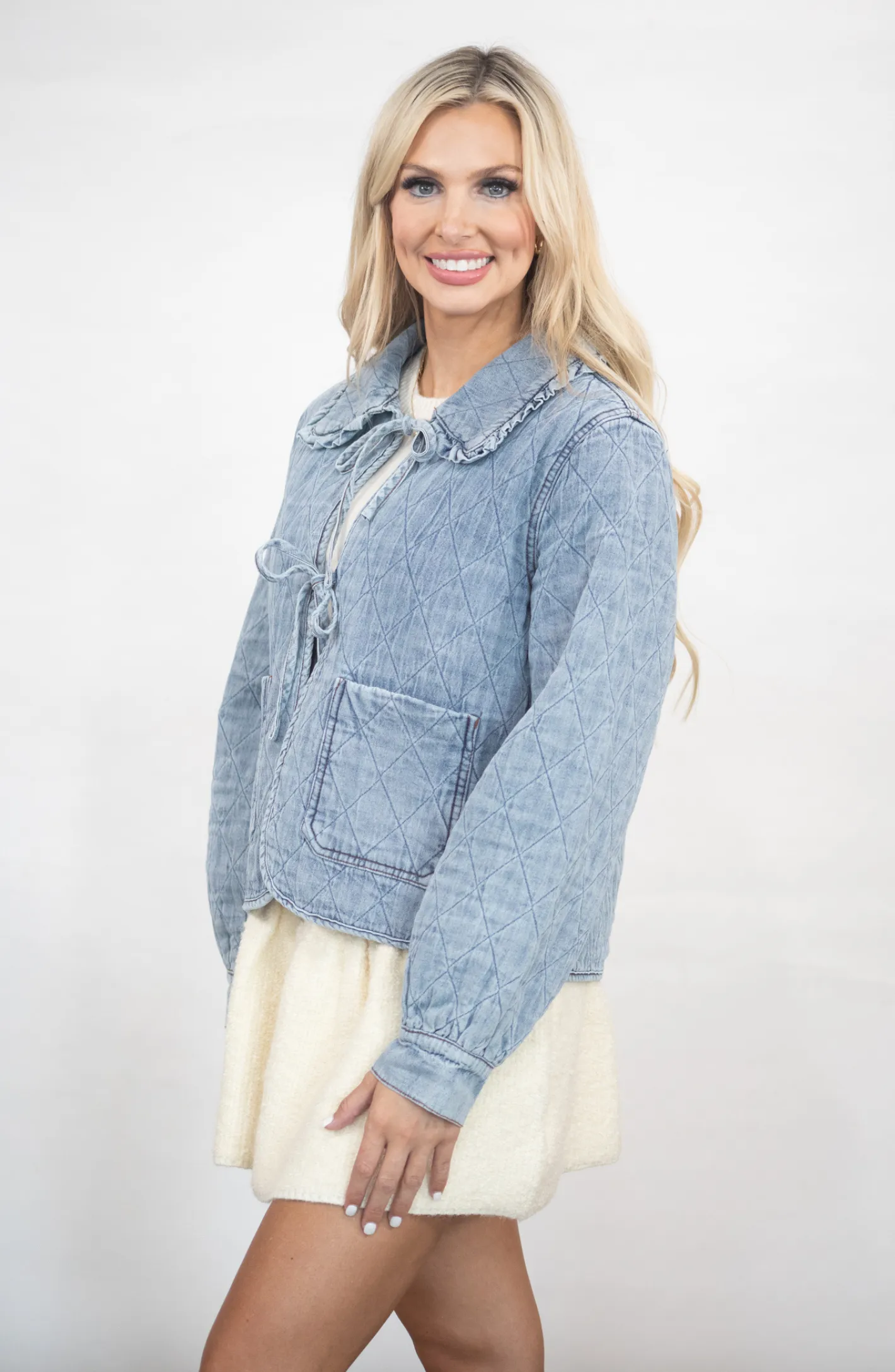 News Worthy Denim Quilted Tie Jacket