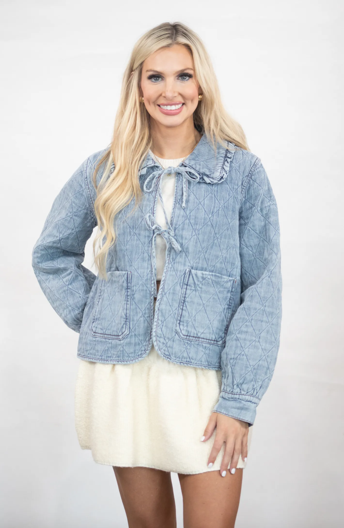 News Worthy Denim Quilted Tie Jacket