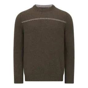 Olive Ticking Crew Neck Sweater