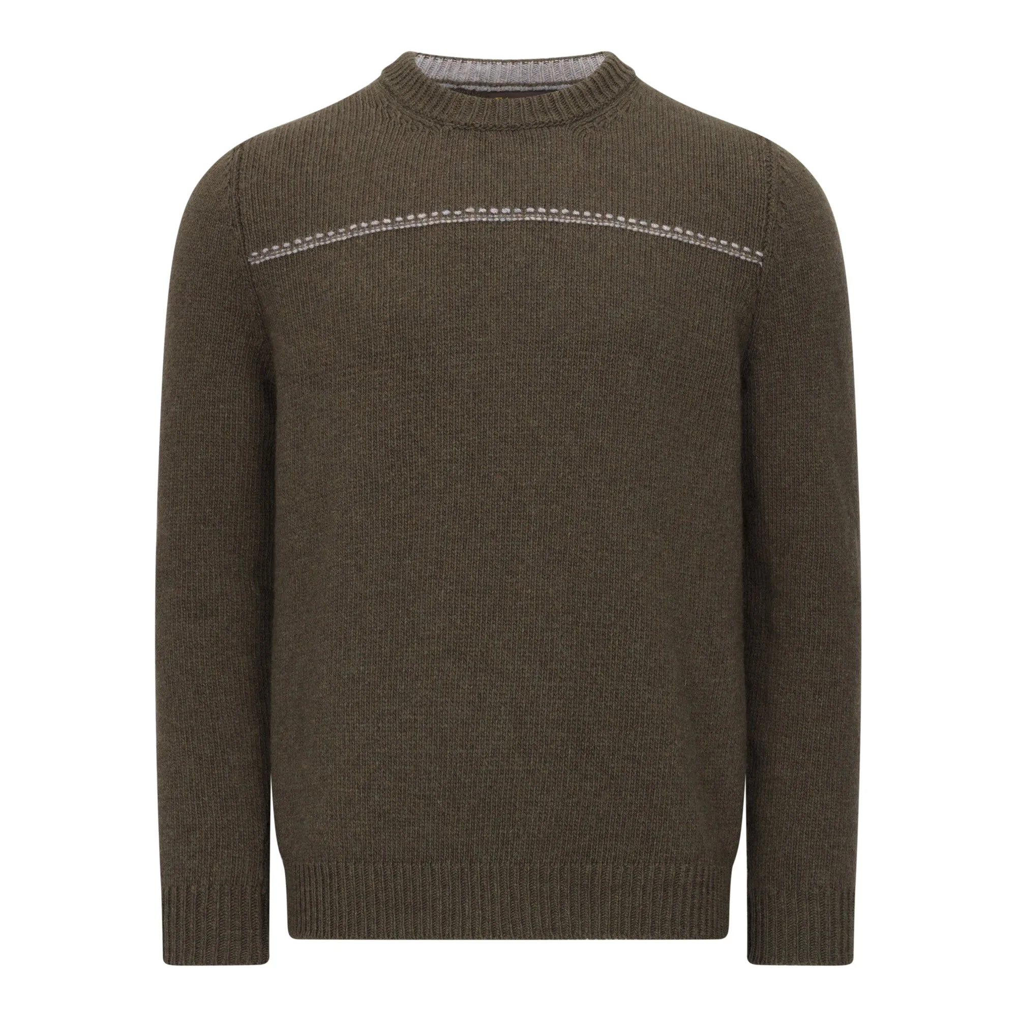 Olive Ticking Crew Neck Sweater
