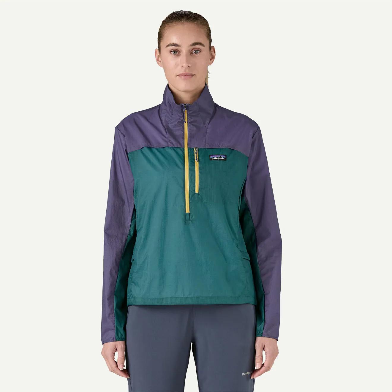 Patagonia Womens Houdini Stash 1/2 Zip Pullover Wetland Blue / Solstice Purple