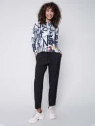 Printed Plush Crew Neck Sweater