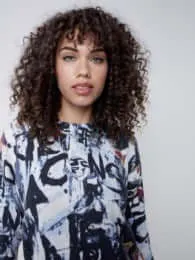 Printed Plush Crew Neck Sweater