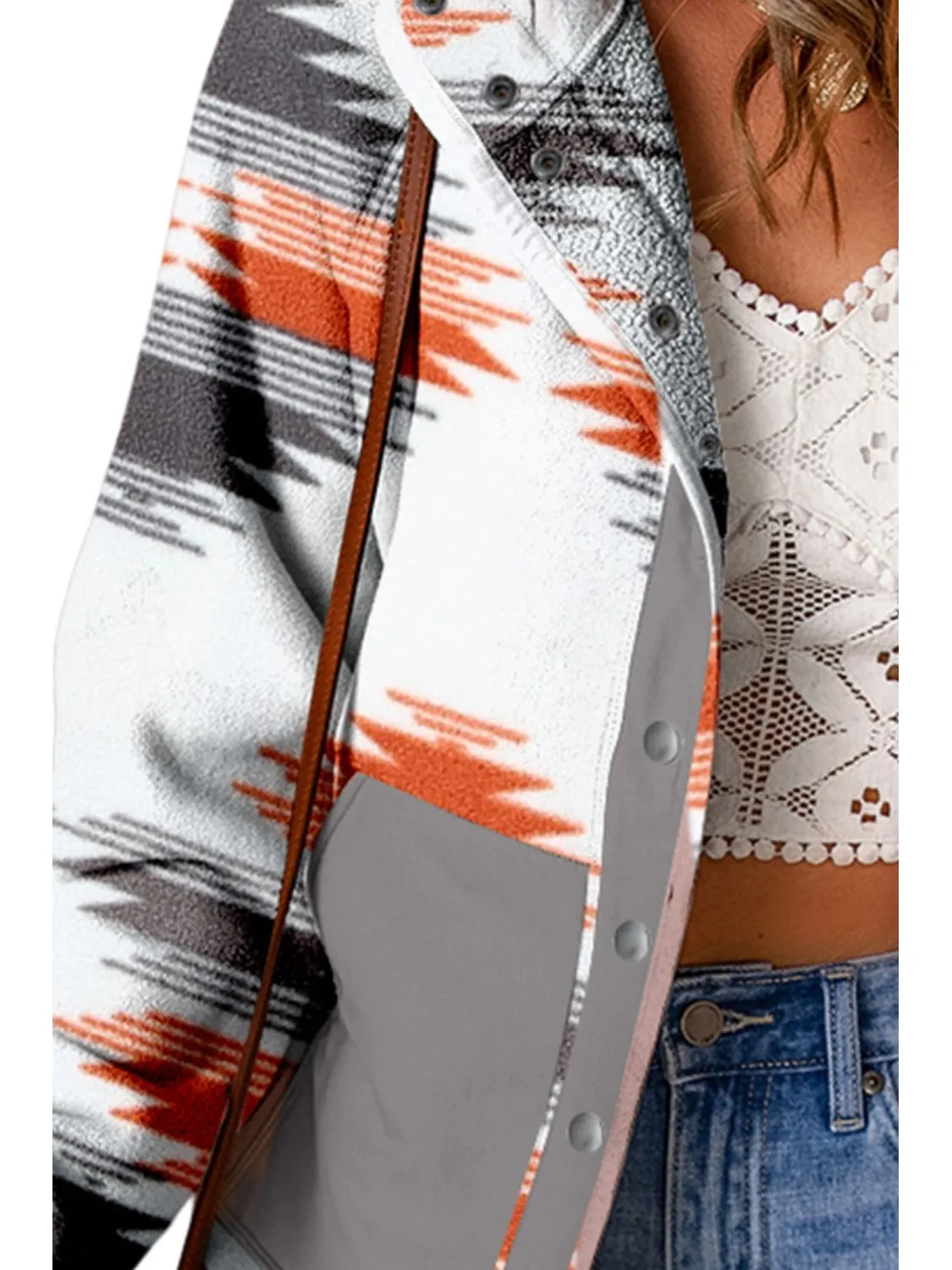 Printed Snap Down Hooded Jacket