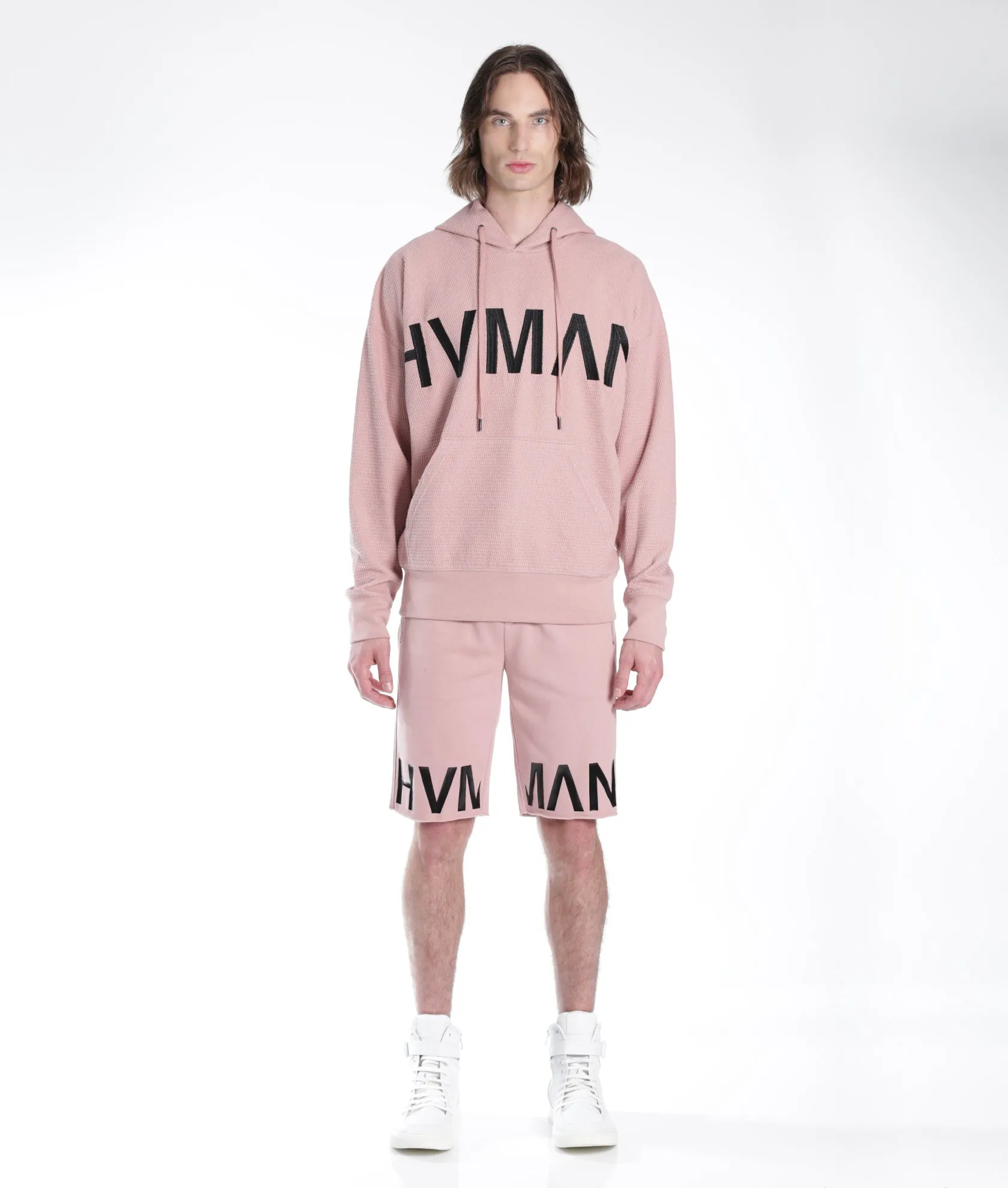 PULLOVER SWEATSHIRT WAFFLE KNIT IN DUSTY PINK