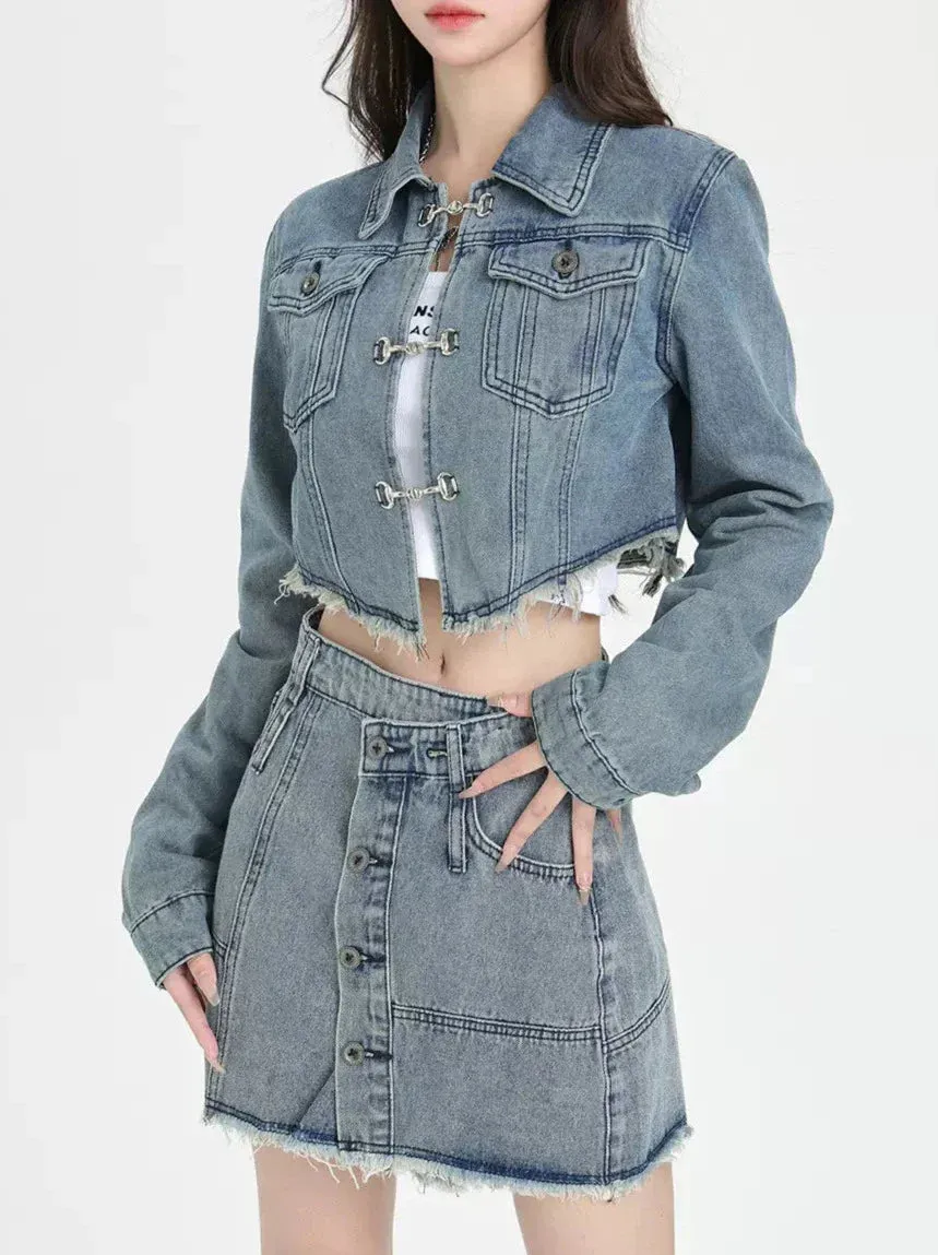 Retro Jacket Skirt Denim   Short American