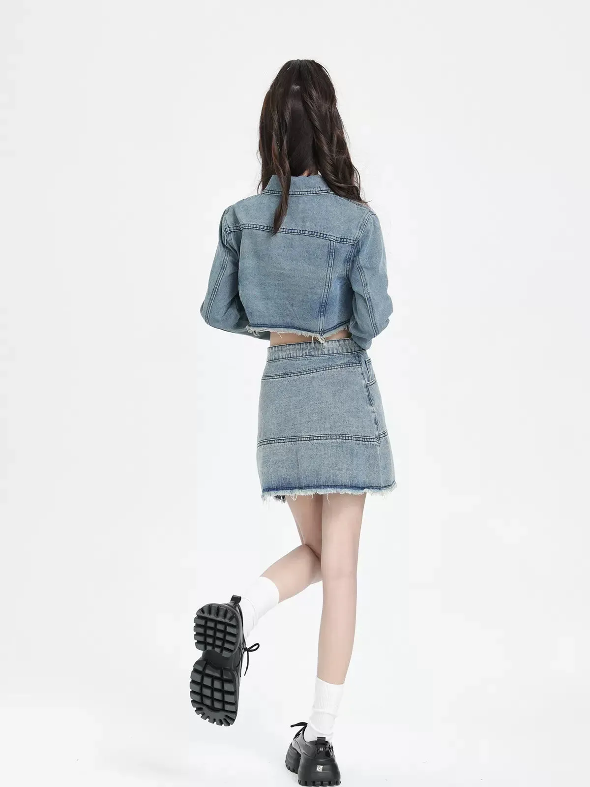Retro Jacket Skirt Denim   Short American