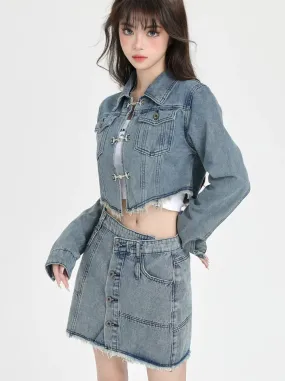 Retro Jacket Skirt Denim   Short American