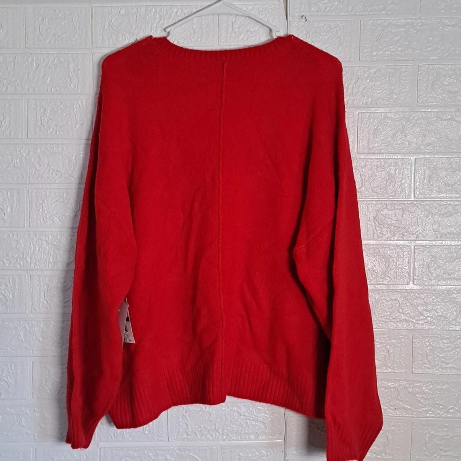 Sam & Jess V Neck Cozy Sweater Bright Cherry XL