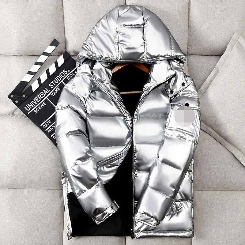 Short Shiny Hooded Couple Thick Warm Jacket White Duck Down Handsome Trend