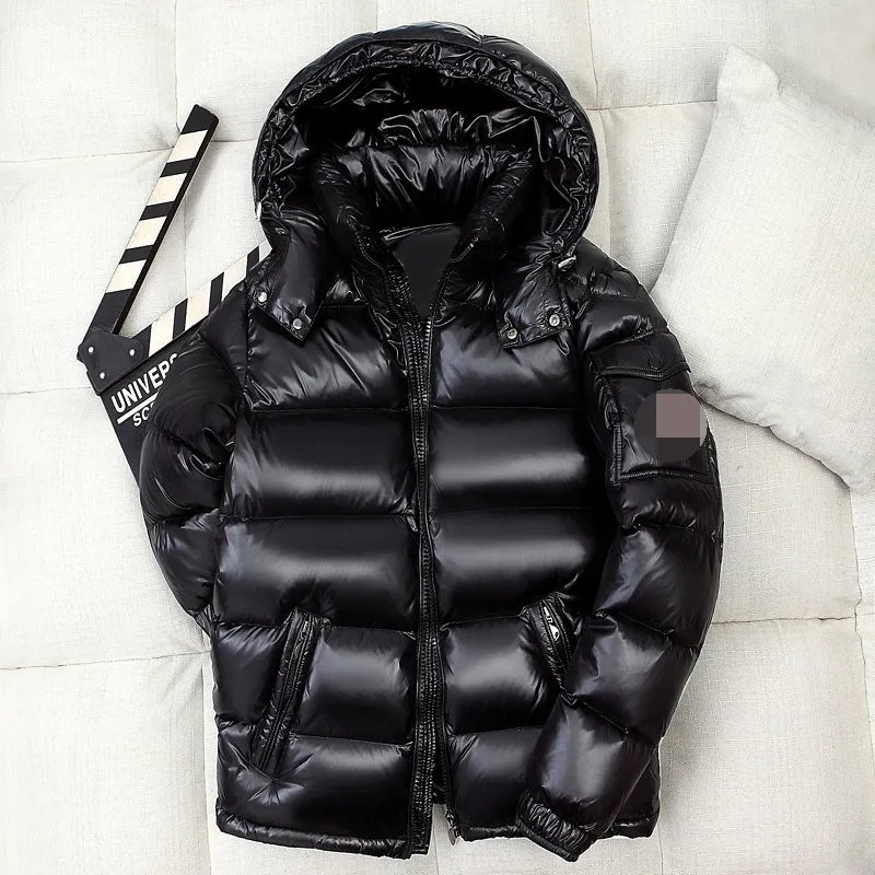 Short Shiny Hooded Couple Thick Warm Jacket White Duck Down Handsome Trend