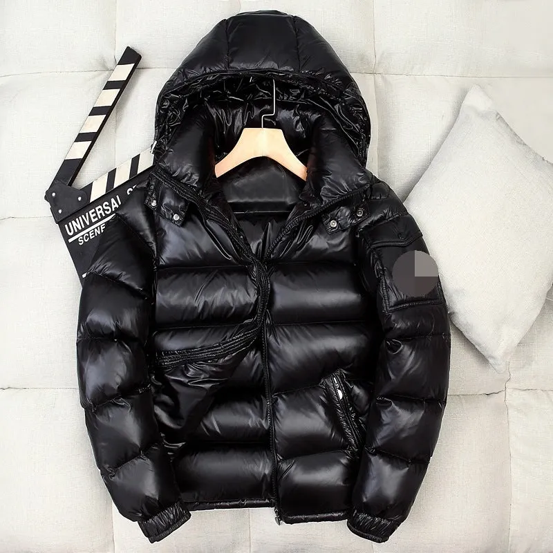 Short Shiny Hooded Couple Thick Warm Jacket White Duck Down Handsome Trend