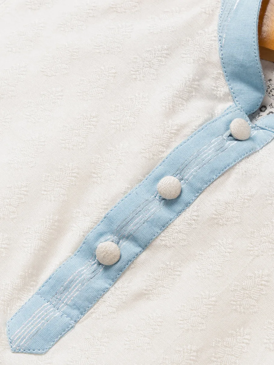 Sky Blue Chanderi Bandi & Satin Linen Kurta Set with Pajama