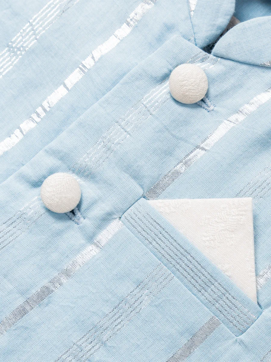 Sky Blue Chanderi Bandi & Satin Linen Kurta Set with Pajama