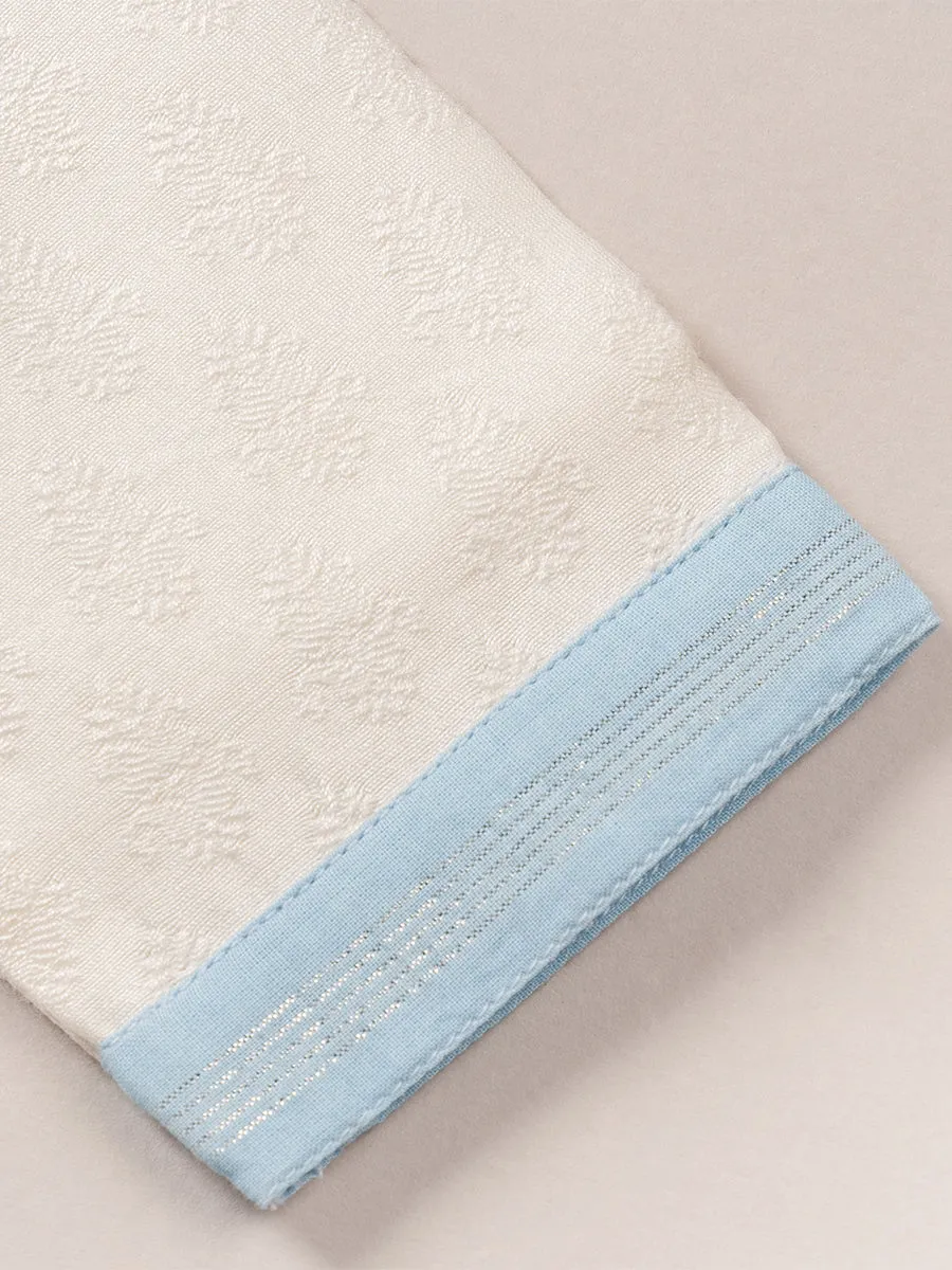 Sky Blue Chanderi Bandi & Satin Linen Kurta Set with Pajama