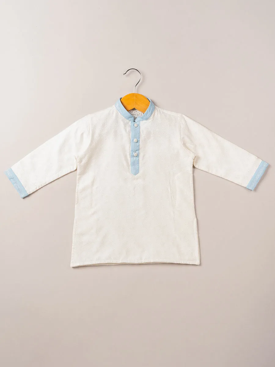 Sky Blue Chanderi Bandi & Satin Linen Kurta Set with Pajama