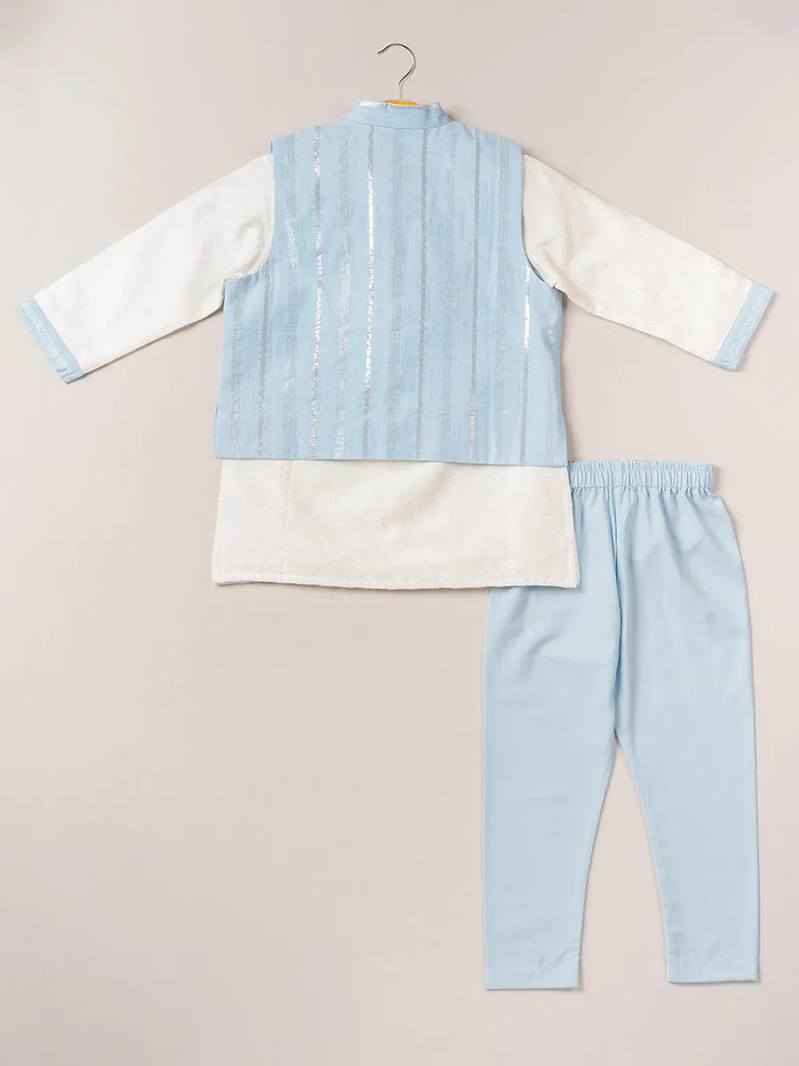 Sky Blue Chanderi Bandi & Satin Linen Kurta Set with Pajama