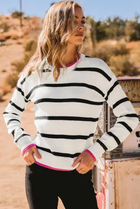 Stripe Contrast Drop Shoulder Sweater