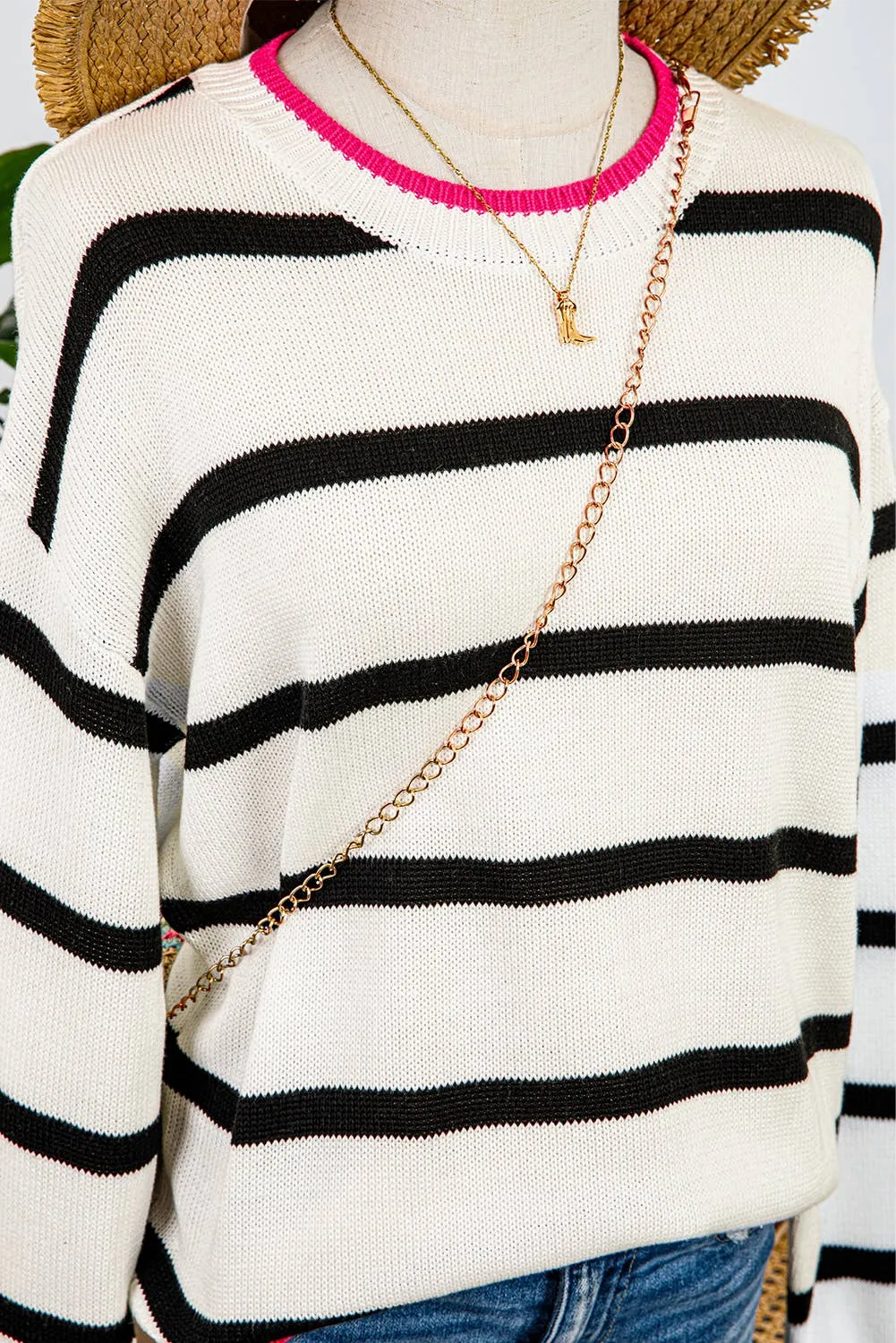 Stripe Contrast Drop Shoulder Sweater