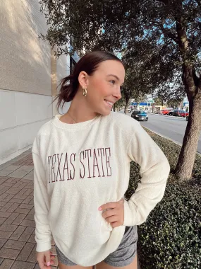 Texas State Cream Woolly Pullover with Maroon Embroidery